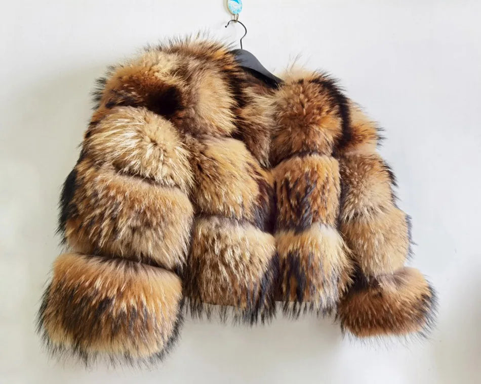 Winter Real Fur Women Raccoon Natural Fur Coat Silver Fox Long Vest Warm Luxury Jacket Parkas With Leather Fur Clothe For Female