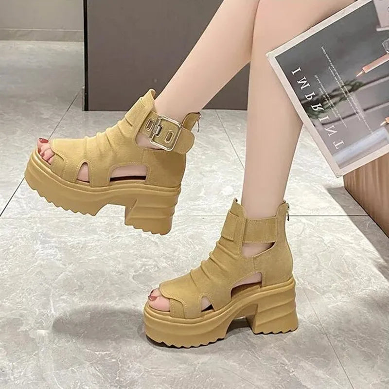 2025 Summer Sandals 8CM Wedge Heels Sneakers New Women Beach Flip Flop High Platform Casual Sandals Breathable Walking Slippers