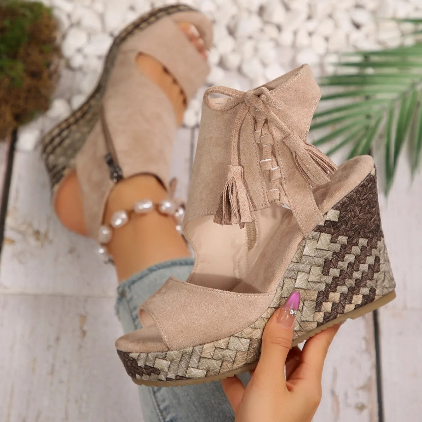 Women High Heels Suede Wedge Sandals 2026 New Women Fashion Bohemian Platform Women Shoes Summer Super Heel Comfort Sandals