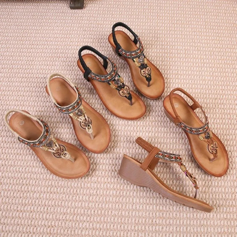 Travel wedge heel Roman sandals women's new style European and American ethnic style open-toe vacation travel leisure fashion