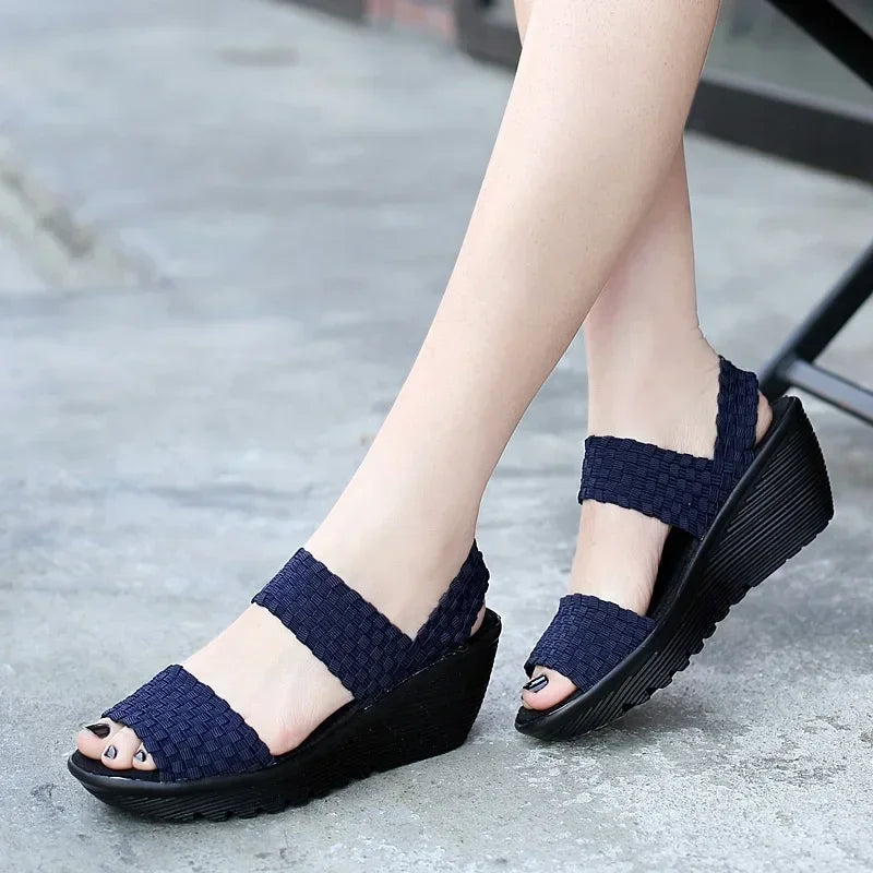 Wedge Platform Weave Sandals Fashion Peep Toe Comforty Breathable Mom Shoes Female Casual Thick Bottom Sandalias Mujer 2024