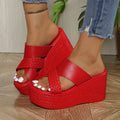 Summer Women's Slippers Wedge Heels High Female Fish Mouth Shoes Thick Bottom Outdoors Sweet Bow Suede Girls Schoolgirl Slides