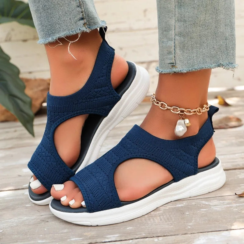 Summer New Classic Solid Color Mesh Wedge Sandals for Women Comfortable Open Toe Lightweight Casual Shoes 36-43 Zapatillas Muje