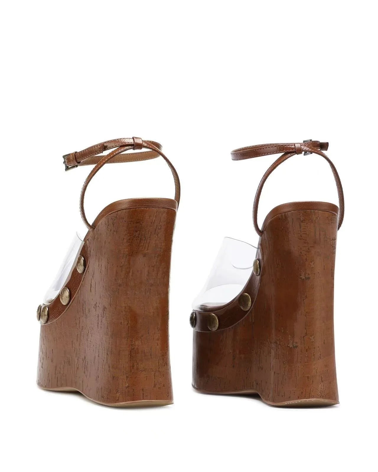 Ladies' Summer Wedge Heel Thick Soled Sandals with Wood Grain Rivets, Waterproof Platform, Thick High Heels, and Sandals