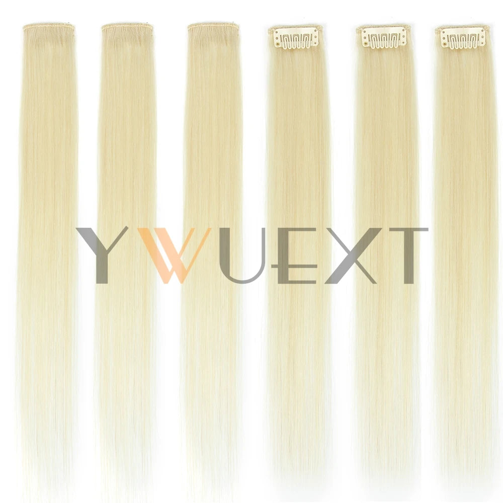 YWUEXT 6PCS Mini Clip in Human Hair Pad 1clip on Machine Weft Hair Extensions 12"-16" Natural Straight Clip Hair Piece 30g/pack