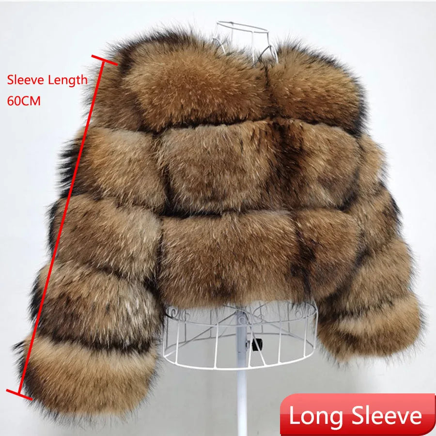 Winter Real Fur Women Raccoon Natural Fur Coat Silver Fox Long Vest Warm Luxury Jacket Parkas With Leather Fur Clothe For Female