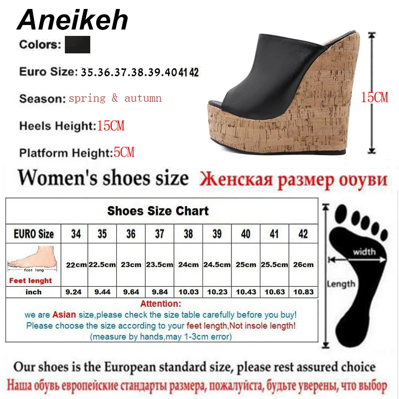 Aneikeh Black Platform Wedge Sandals Slippers 2025 Summer Fashion Peep Toe Super High Heigh Sexy Sandal Mules zapatillas mujer