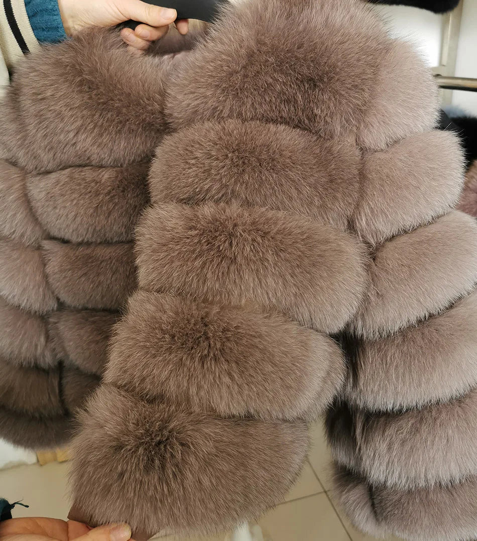 Winter Real Fur Women Raccoon Natural Fur Coat Silver Fox Long Vest Warm Luxury Jacket Parkas With Leather Fur Clothe For Female