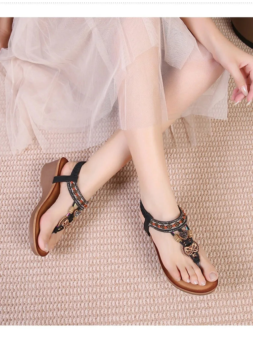 Travel wedge heel Roman sandals women's new style European and American ethnic style open-toe vacation travel leisure fashion