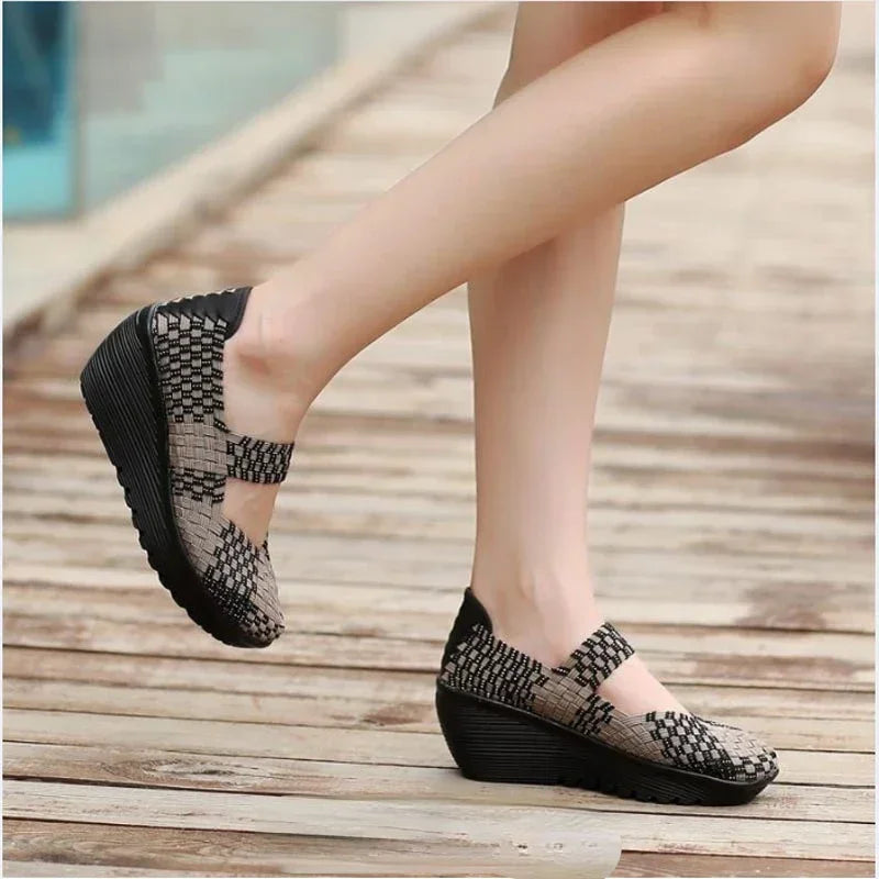 Wedge Platform Weave Sandals Fashion Peep Toe Comforty Breathable Mom Shoes Female Casual Thick Bottom Sandalias Mujer 2024