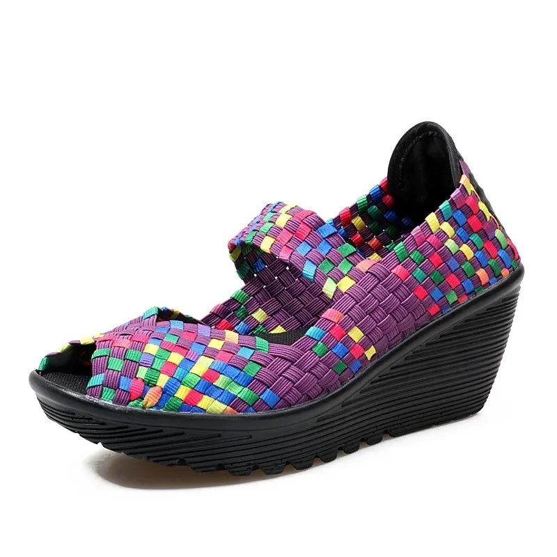 Wedge Platform Weave Sandals Fashion Peep Toe Comforty Breathable Mom Shoes Female Casual Thick Bottom Sandalias Mujer 2024