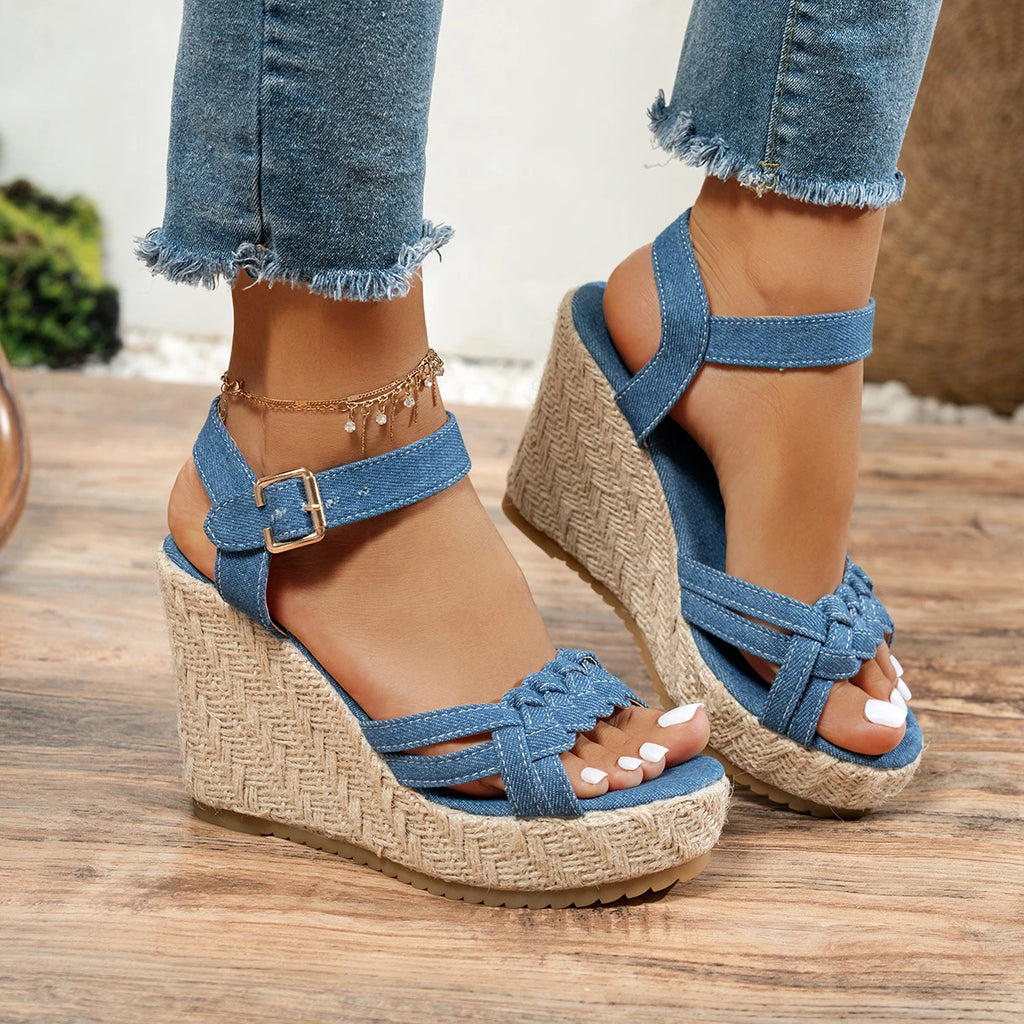 Women Wedge Sandals Thick Bottom Retro Open Toe Ladies Shoes 2025 Fashion Platform Plus Size High Heels Sandals Zapatos De Mujer
