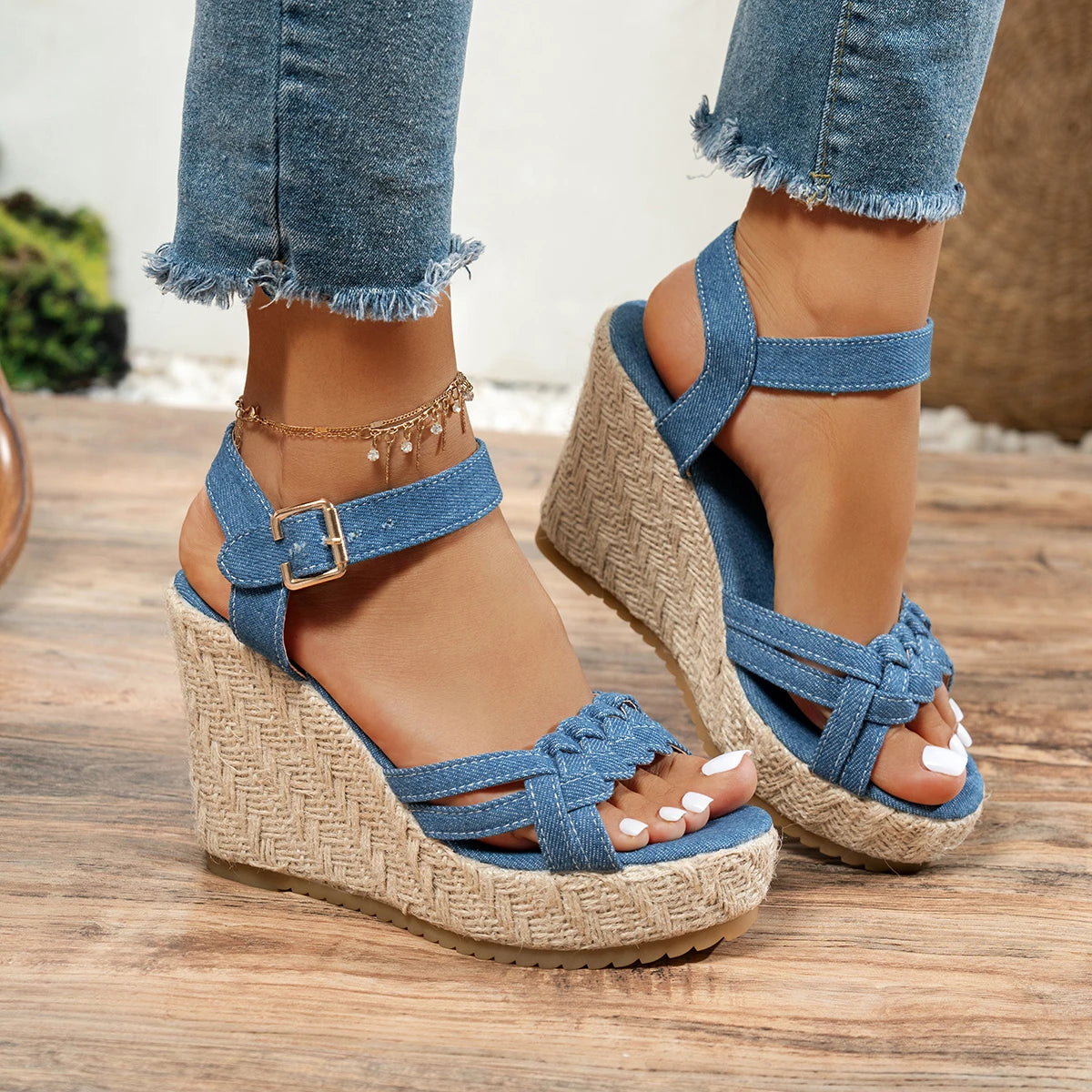 Women Wedge Sandals Thick Bottom Retro Open Toe Ladies Shoes 2025 Fashion Platform Plus Size High Heels Sandals Zapatos De Mujer