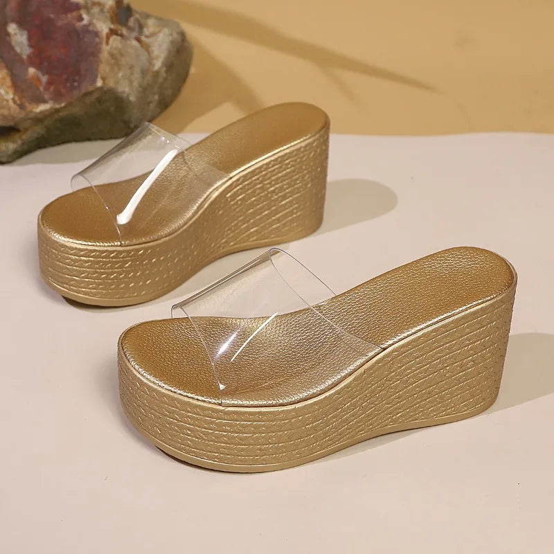 2025 New Ladies Sandals Wedge Heeled Transparent Clear Platform Thick Bottom High Heeled Sandals For Women Summer Foot Wear