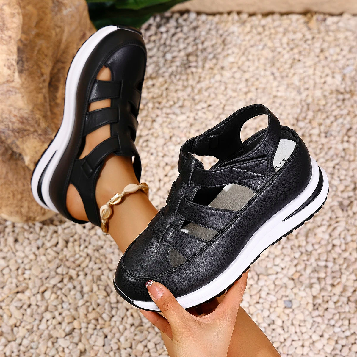 Women's Sandals Summer 2025 Shoes Platform Wedge High-heeled Gladiator Comfortable Casual New in Luxury White Round Toe on Offer