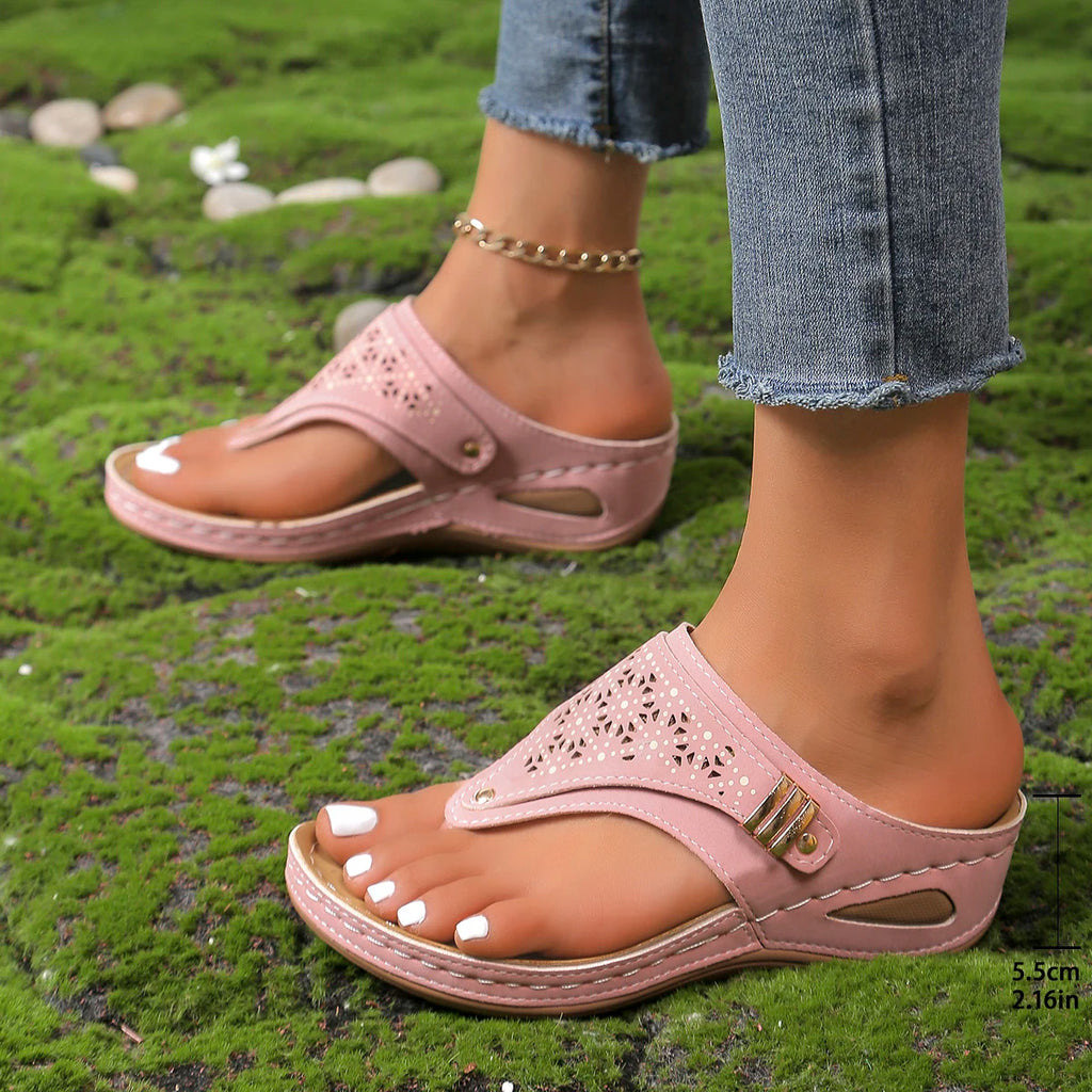 Woman Leather Non-Slip Soft Platform Shoes Flip Flops Summer Women's Wedge Sandal with Heel 2023 Orthopedic Sandals 43