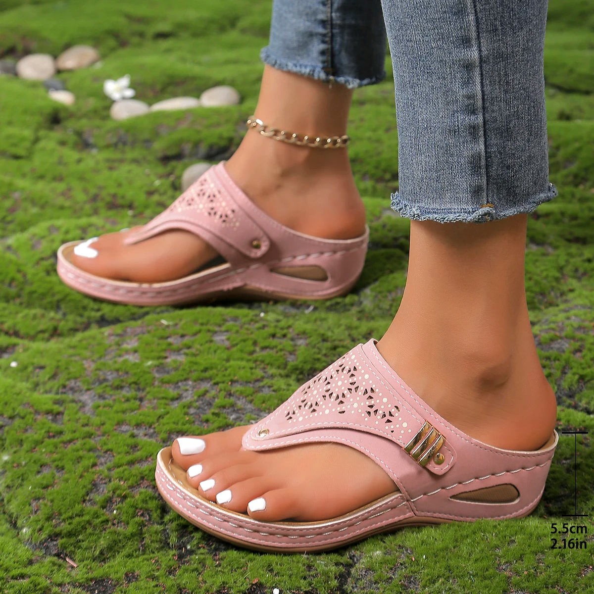 Woman Leather Non-Slip Soft Platform Shoes Flip Flops Summer Women's Wedge Sandal with Heel 2023 Orthopedic Sandals 43