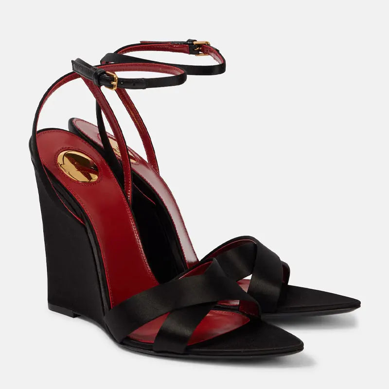 2025European and American Summer Wedge Toe High-heeled Sandals for Weddings, Banquets, Parties, Women's 34-44 Large Sandals