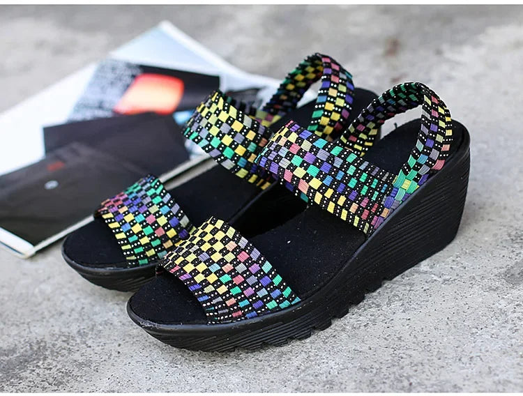 Wedge Platform Weave Sandals Fashion Peep Toe Comforty Breathable Mom Shoes Female Casual Thick Bottom Sandalias Mujer 2024