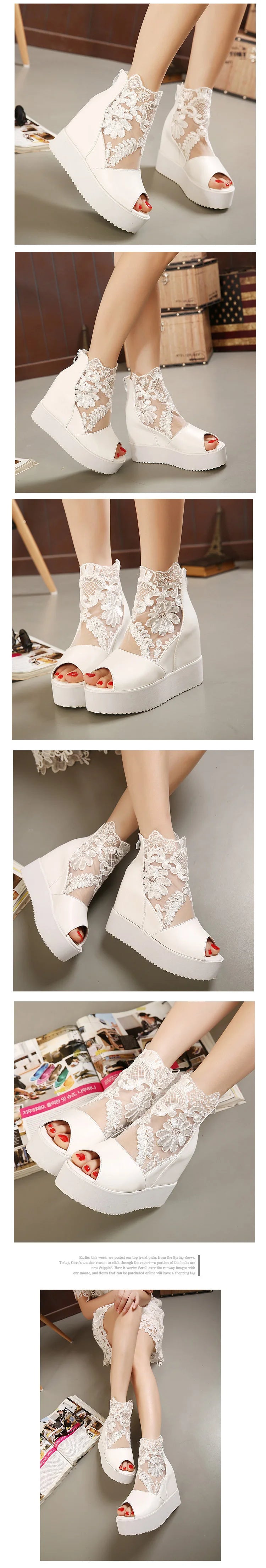 Fashion Woman Lace Shoes Wedge Heels Platform Pumps Sandals High Heel Women's Hollow-out Summer Non-slip Casual Designer Sandals