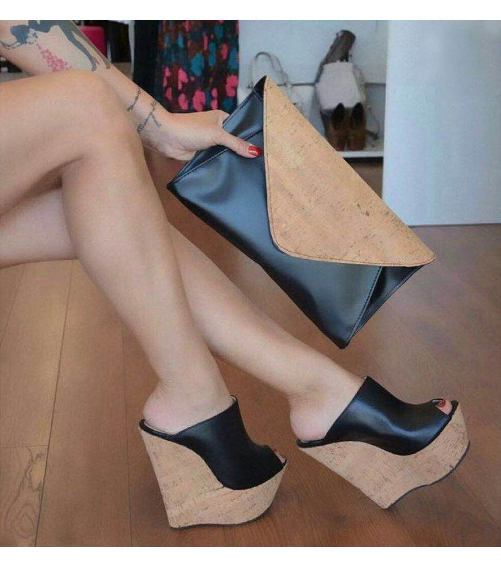 Aneikeh Black Platform Wedge Sandals Slippers 2025 Summer Fashion Peep Toe Super High Heigh Sexy Sandal Mules zapatillas mujer