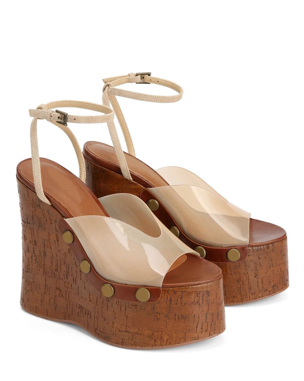 Highquality Wooden Patterned Wedge Heelwith Thicksole Andexposed Toebuckle Strap Sandals Forwomen's Banquets InEurope AndAmerica
