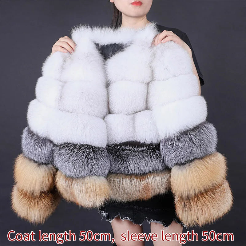 Winter Real Fur Women Raccoon Natural Fur Coat Silver Fox Long Vest Warm Luxury Jacket Parkas With Leather Fur Clothe For Female