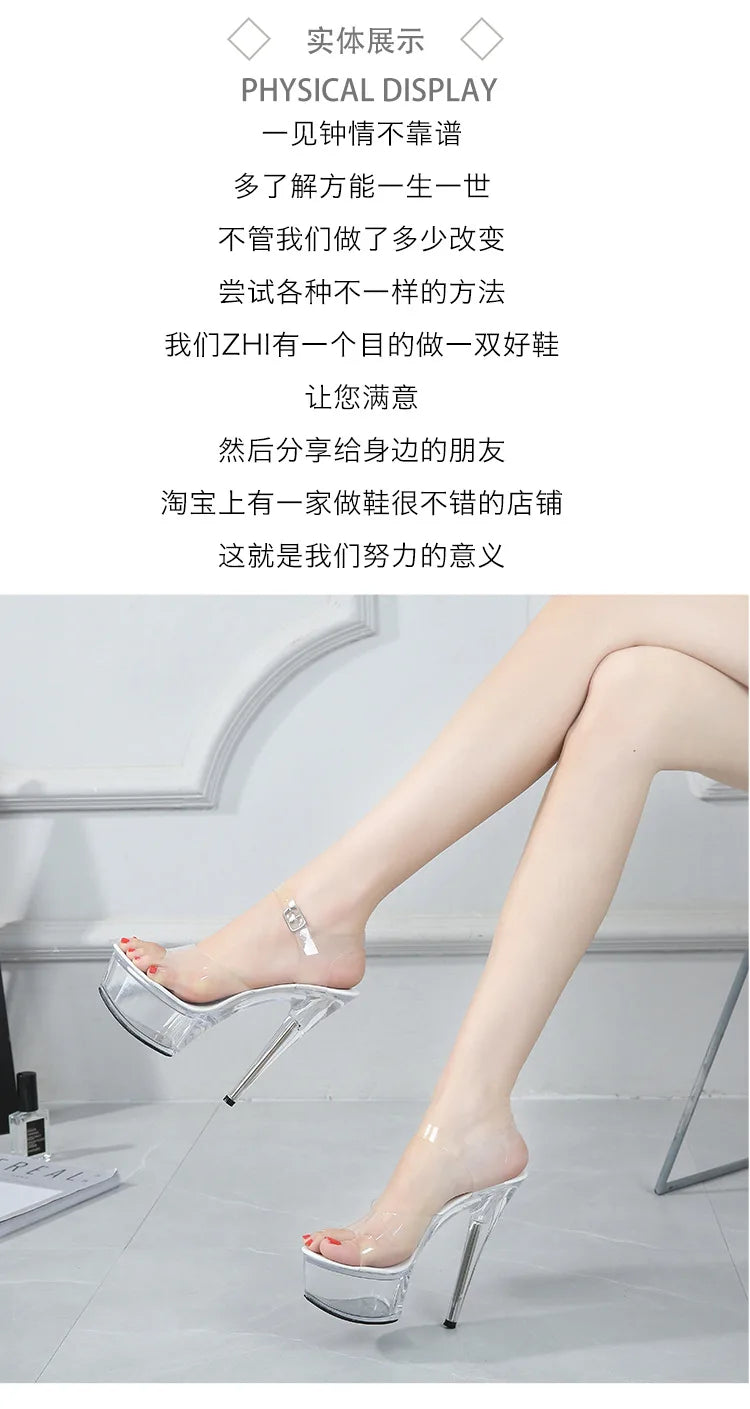 Summer Sandals Women 13 15 17 20cm High Heel Crystal Thin Heels Women Luxury Wedding Shoes Sexy Transparent Platform Sandals