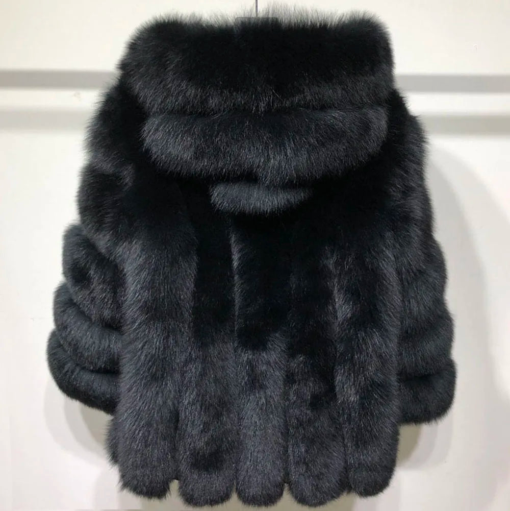 YOLOAgain Hooded Real Fox Fur Jacket Women 2025 Winter Warm Natural Fox Fur Coat Female