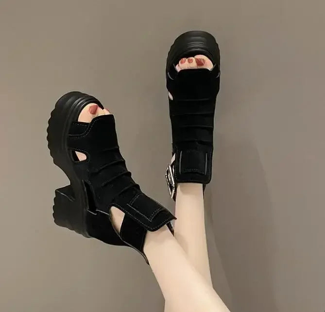 2025 Summer Sandals 8CM Wedge Heels Sneakers New Women Beach Flip Flop High Platform Casual Sandals Breathable Walking Slippers