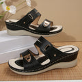 Women's Wedge Sandals Perforated Design with Metal Buckle Accent Comfort Cushioned Insole Non-Slip Sole Summer Casual Daily Wear