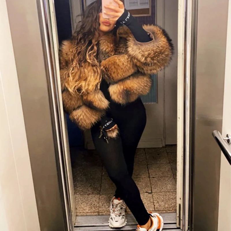 Winter Real Fur Women Raccoon Natural Fur Coat Silver Fox Long Vest Warm Luxury Jacket Parkas With Leather Fur Clothe For Female