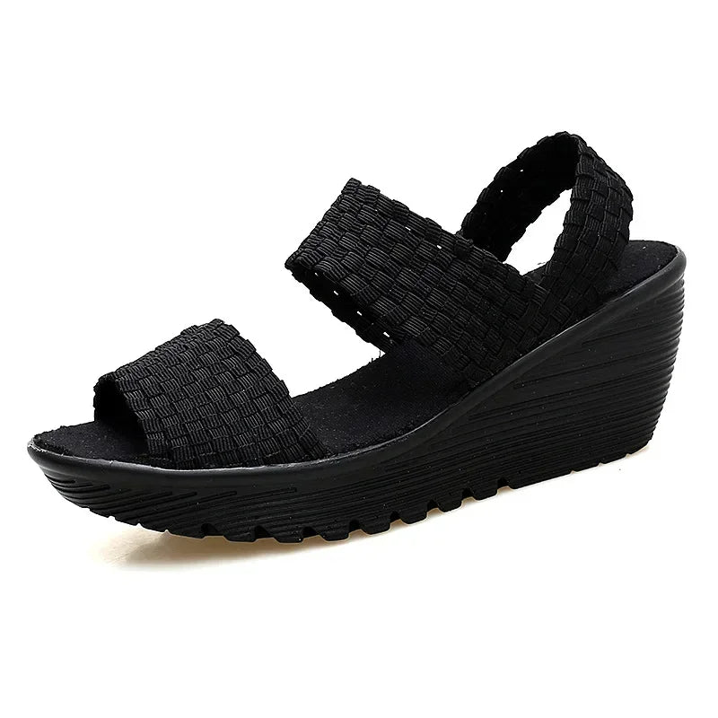 Wedge Platform Weave Sandals Fashion Peep Toe Comforty Breathable Mom Shoes Female Casual Thick Bottom Sandalias Mujer 2024