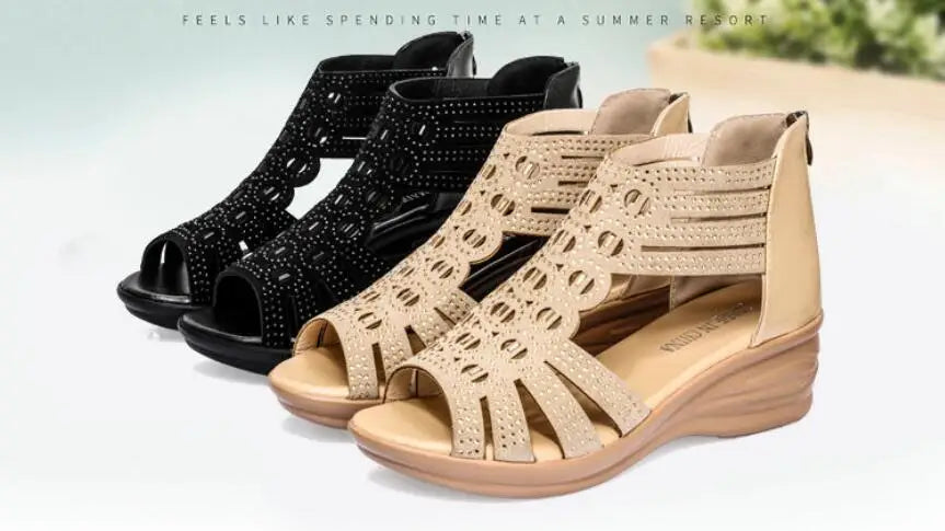 Sandal Woman Wedge Orthopedic Sandals for Women Black Shoe Elegant Brands Platform Roman Medium Heel Summer New 2025 Heels Shoes
