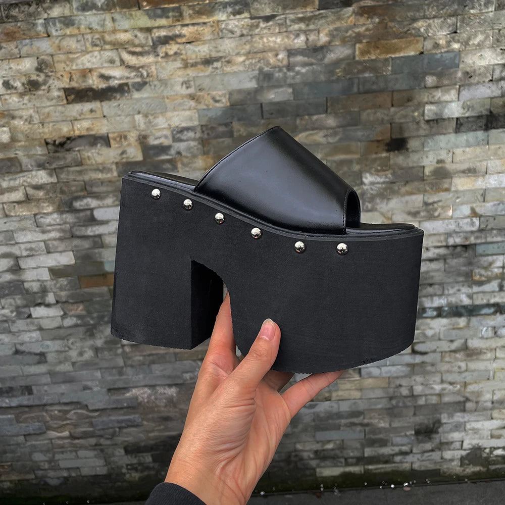 Gdgydh Popular European and American Style Thick-soled Wedge Heel Sandals for Women Platform Classic Slippers Outdoor Black