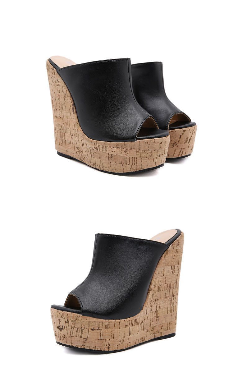 Aneikeh Black Platform Wedge Sandals Slippers 2025 Summer Fashion Peep Toe Super High Heigh Sexy Sandal Mules zapatillas mujer