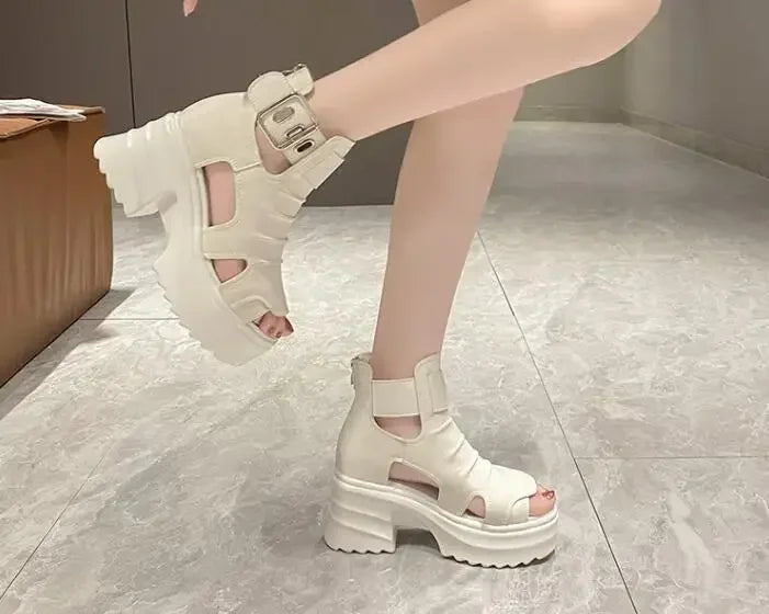 2025 Summer Sandals 8CM Wedge Heels Sneakers New Women Beach Flip Flop High Platform Casual Sandals Breathable Walking Slippers