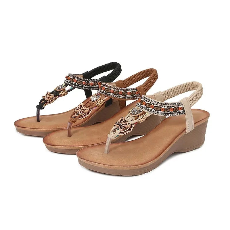 Travel wedge heel Roman sandals women's new style European and American ethnic style open-toe vacation travel leisure fashion
