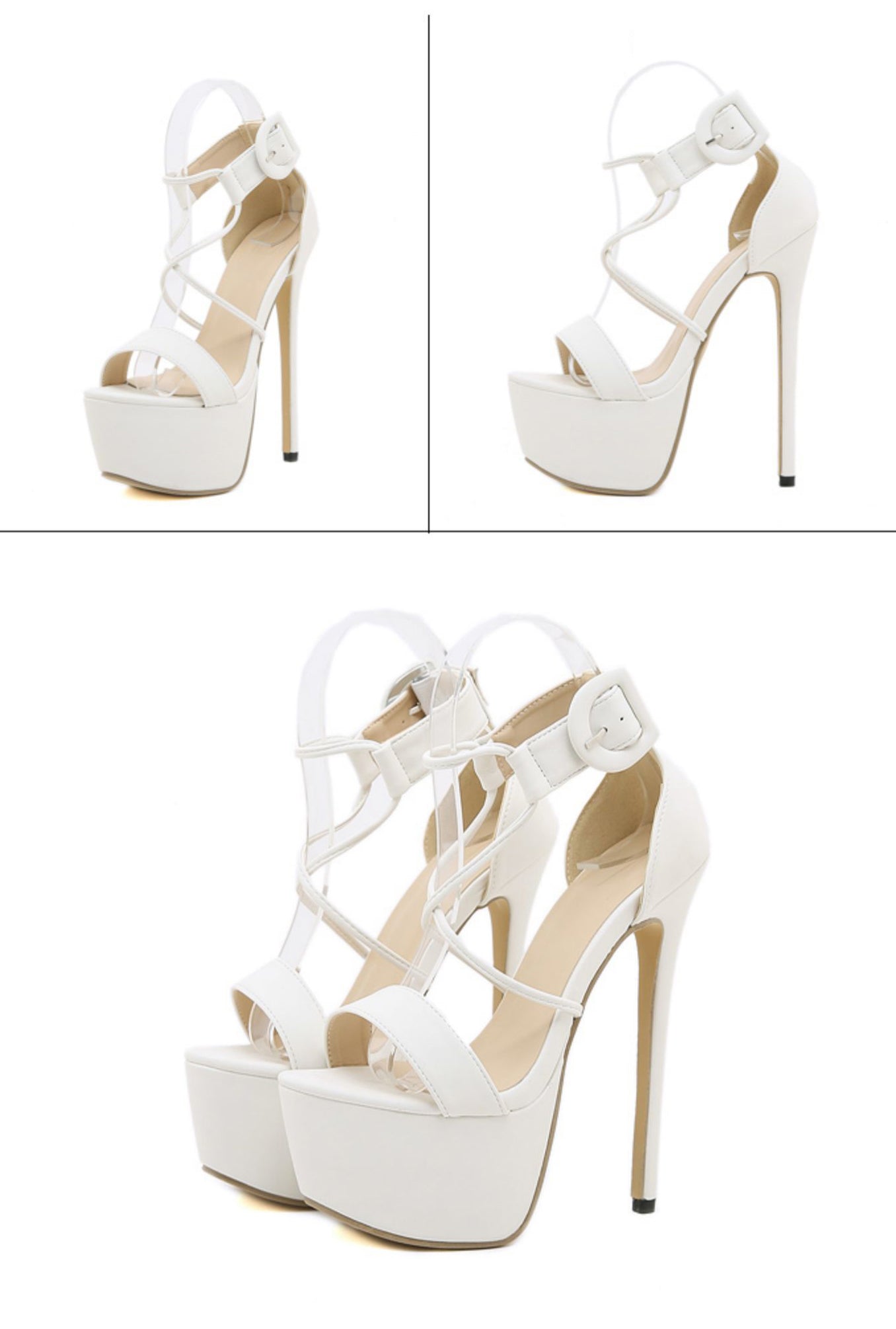 Aneikeh 2025 Sexy High Heel Women Shoes Open Toe PU Solid Ankle Buckle Strap Platform Sandals Ladies Nightclub Party Dress Pumps