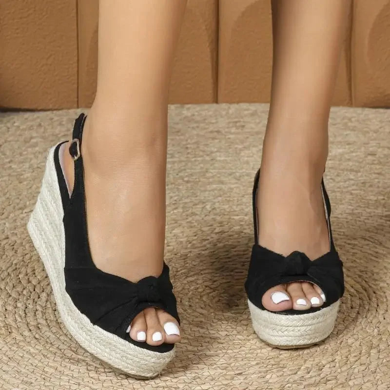 2025 Summer Shoes Women Wedges Sandals Fashion Brand Ladies Party Shoes Wedge Heels 10cm Black Blue Big Size 42 DX506
