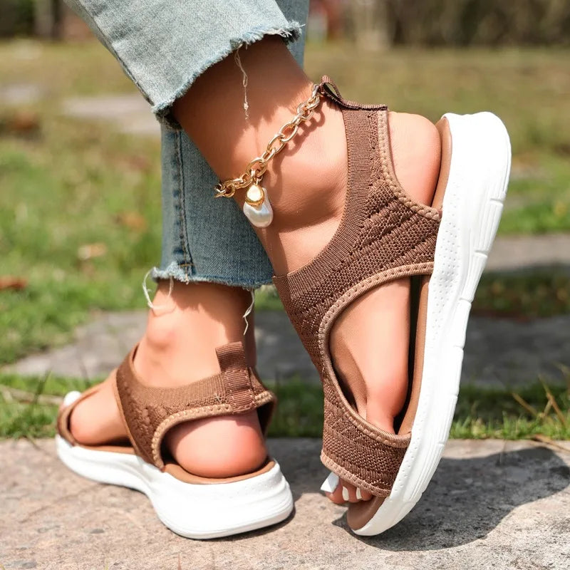 Summer New Classic Solid Color Mesh Wedge Sandals for Women Comfortable Open Toe Lightweight Casual Shoes 36-43 Zapatillas Muje