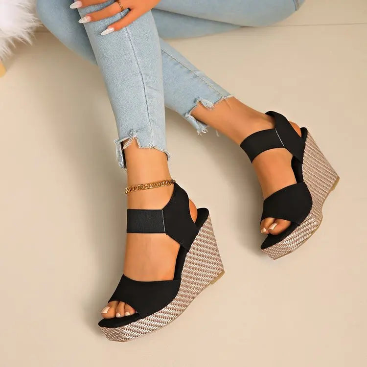 Women'S Thick Soled Square Toe Wedge Sandals Slip with Elastic Straps Toe Design for Height Summer Sandals Princess Shoes