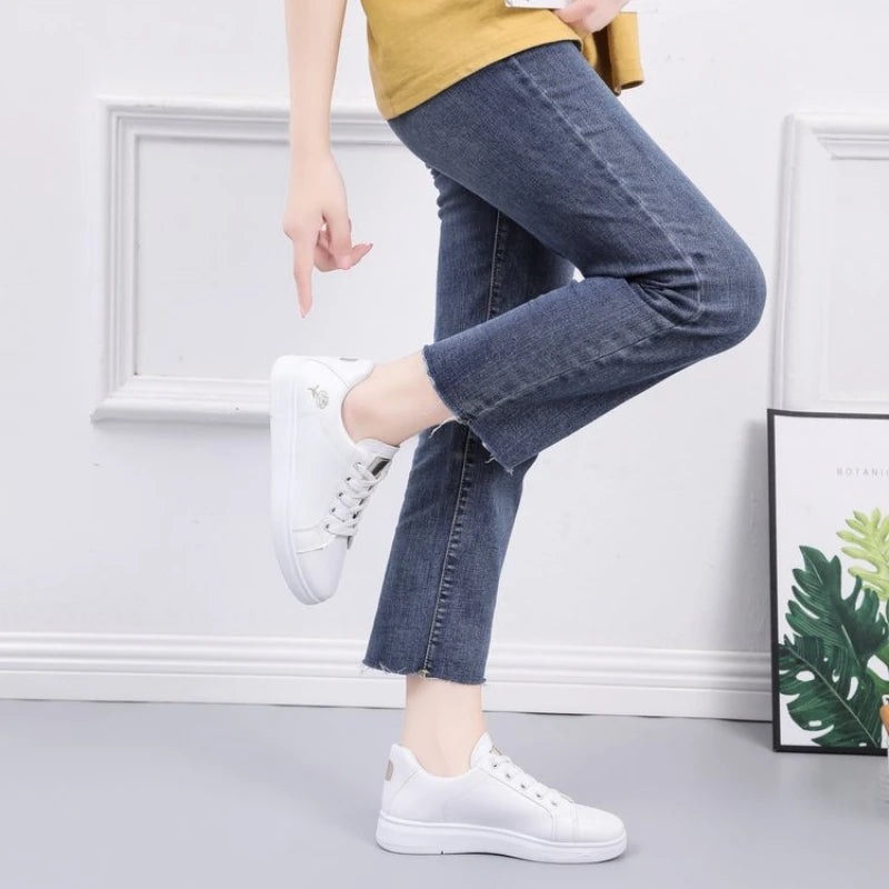 Shoes Women Running Spring Autumn Fashion White Breathable Embroidered Flower Lace-Up Casual Sneakers Zapatos De Mujer