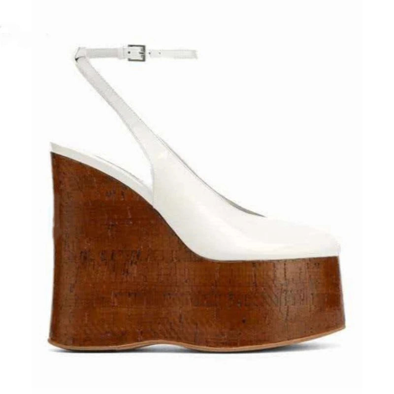 Highquality Wooden Patterned Wedge Heelwith Thicksole Andexposed Toebuckle Strap Sandals Forwomen's Banquets InEurope AndAmerica