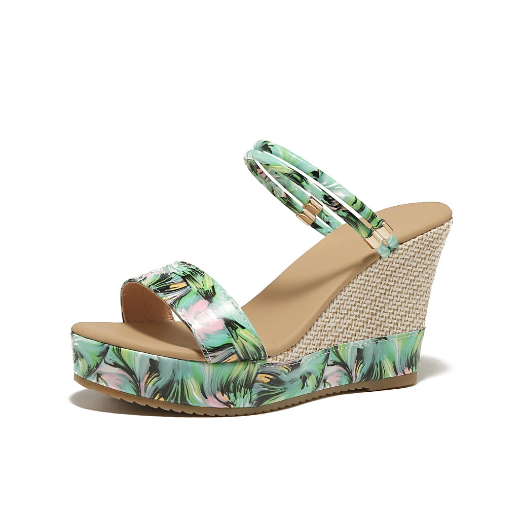 11cm Wedge Sandals 2026 Summer New Straw-Woven Fashion Thick-Soled Open-Toe Heels with Buckle