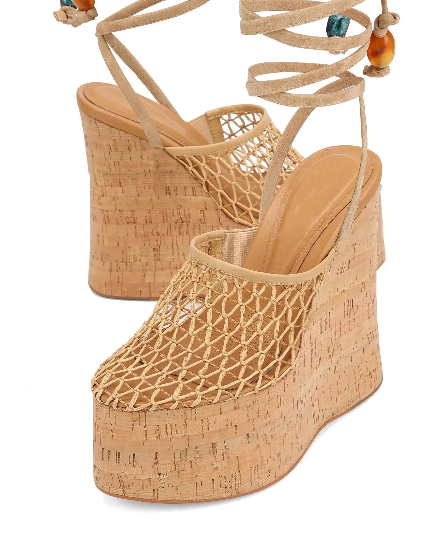 Highquality Wooden Patterned Wedge Heelwith Thicksole Andexposed Toebuckle Strap Sandals Forwomen's Banquets InEurope AndAmerica