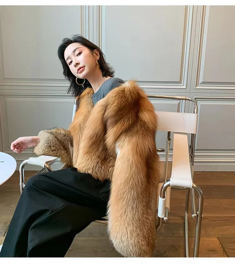 High-end Whole-skinned Red Fox Fox Fur Coat for Women Short 2025 Winter New Hot Young Fashionable Fur Coat