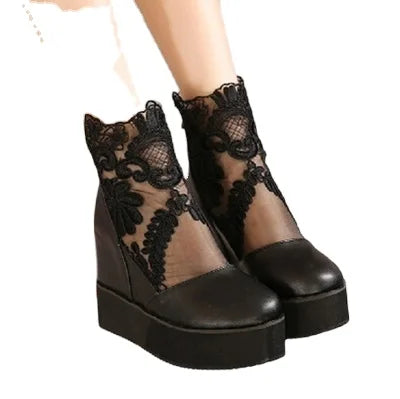 Fashion Woman Lace Shoes Wedge Heels Platform Pumps Sandals High Heel Women's Hollow-out Summer Non-slip Casual Designer Sandals