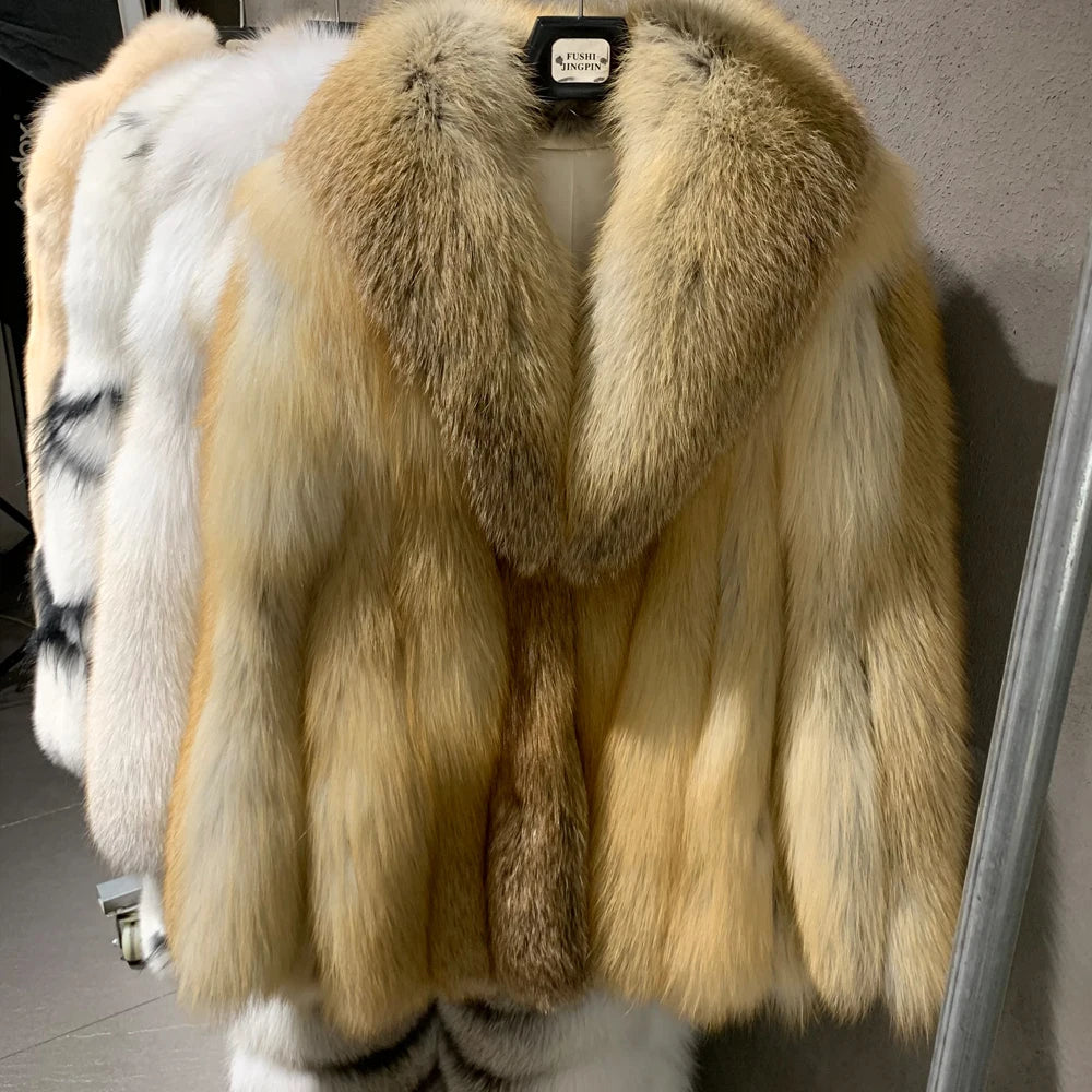 Red Fox Fur Coat Long Sleeve with Collar Ladies Real Fur Jacket Natural Fox Cloth