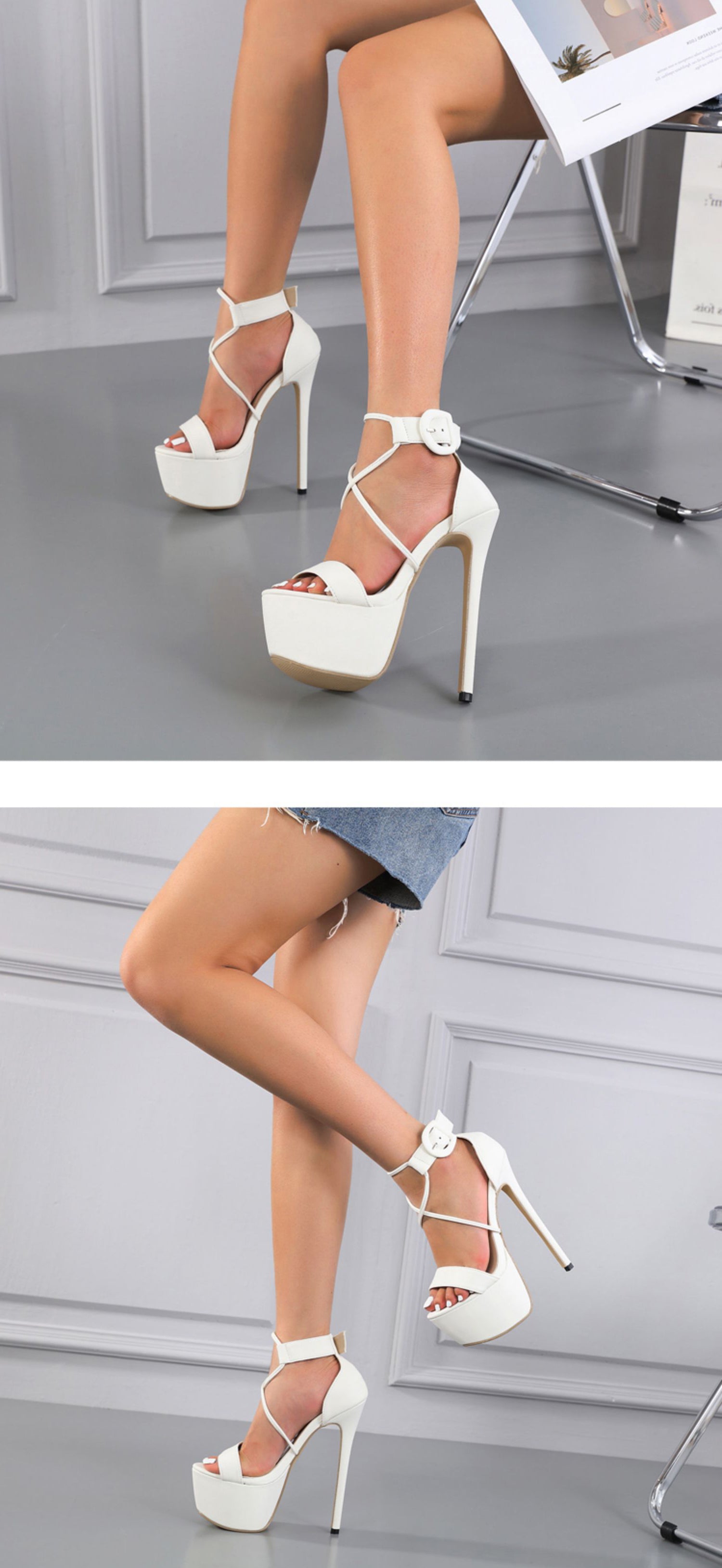 Aneikeh 2025 Sexy High Heel Women Shoes Open Toe PU Solid Ankle Buckle Strap Platform Sandals Ladies Nightclub Party Dress Pumps